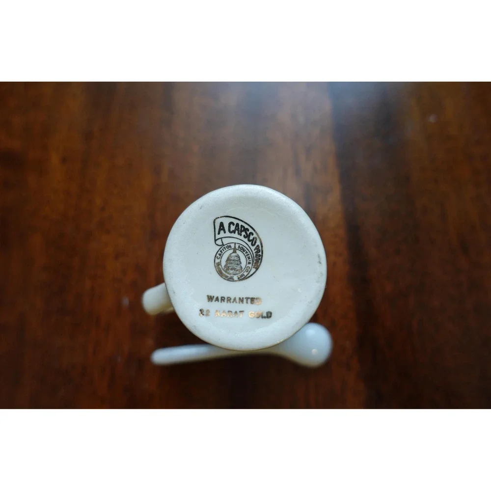 Vintage CAPSCO Martha Capitol mini mug 22‎ karat gold white porcelain spoon